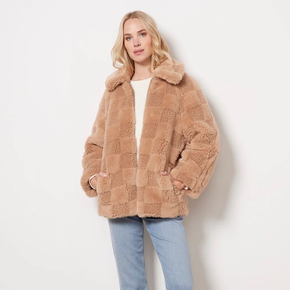 Apparis Lucy Checked Faux Fur Jacket in Size M in Butterscotch NWT - Picture 8 of 9